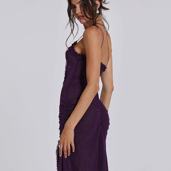 CUTENOVA Women's Noble Furry Halter Dress