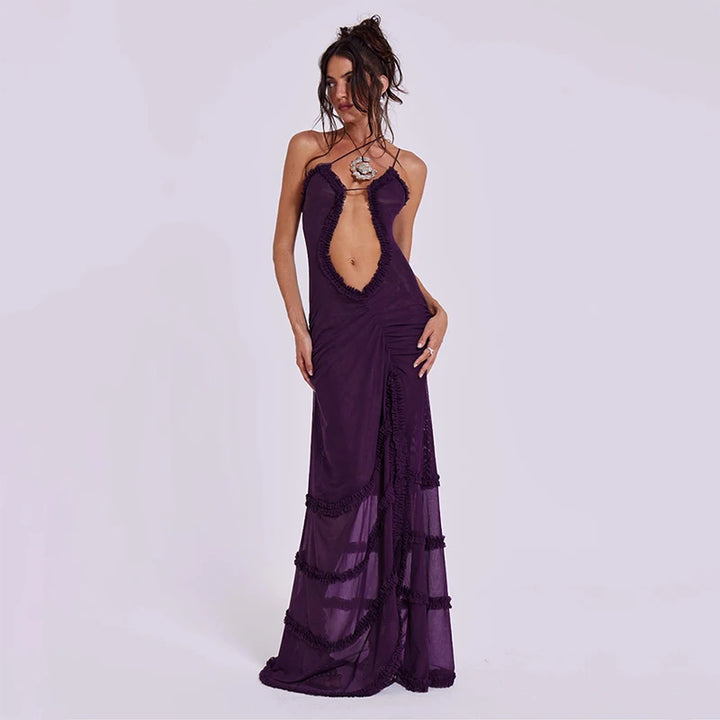 CUTENOVA Women's Noble Furry Halter Dress