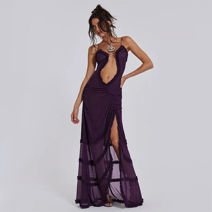 CUTENOVA Women's Noble Furry Halter Dress