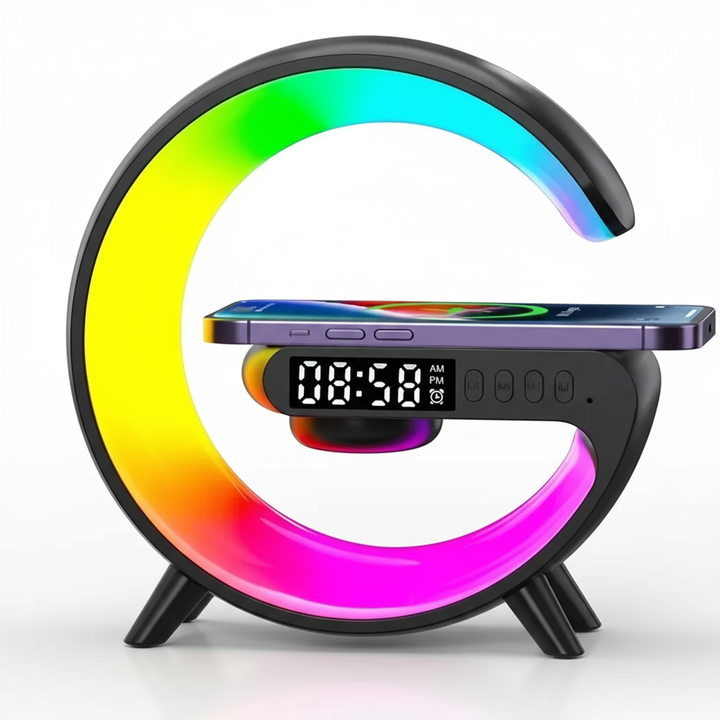 RGB Wireless Charger Stand with Alarm Clock & Speaker